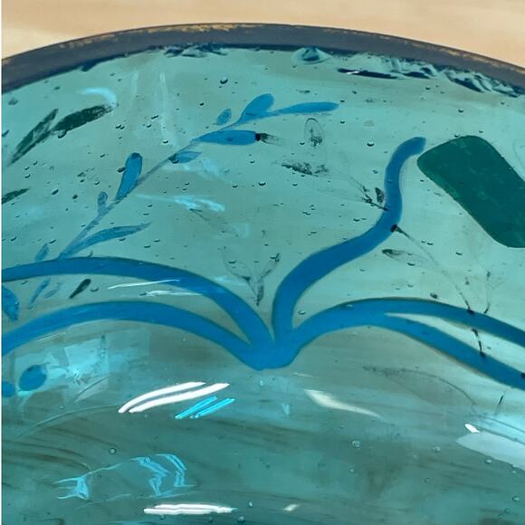 Vtg Signed Moser Art Glass Blue Coral Floral Vanity Jar with Lid Good Condition - Picture 8 of 12